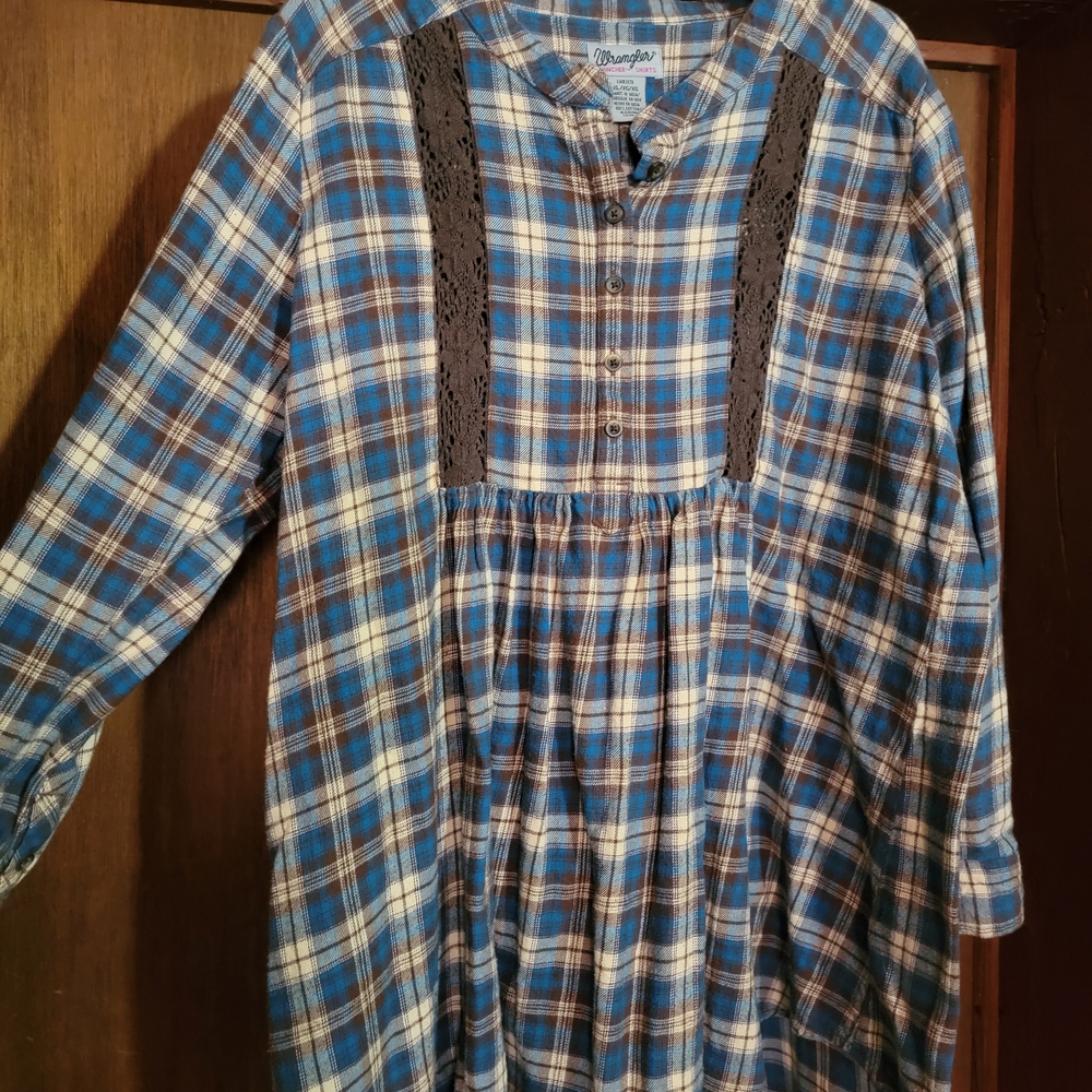 Wrangler Blue Plaid Long Sleeve Dress